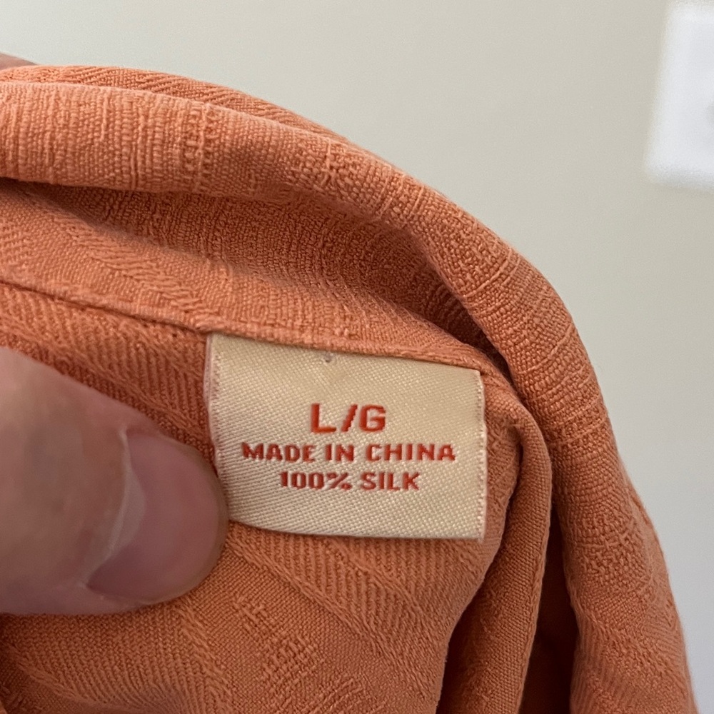 Tommy Bahama Silk Button Down Short Sleeve Shirt Men Large Orange - Picture 6 of 8